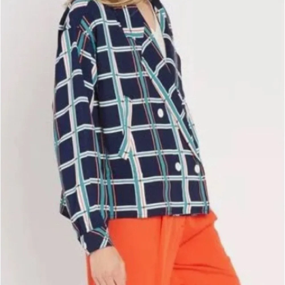 FRNCH Blue and White Geometric Blazer